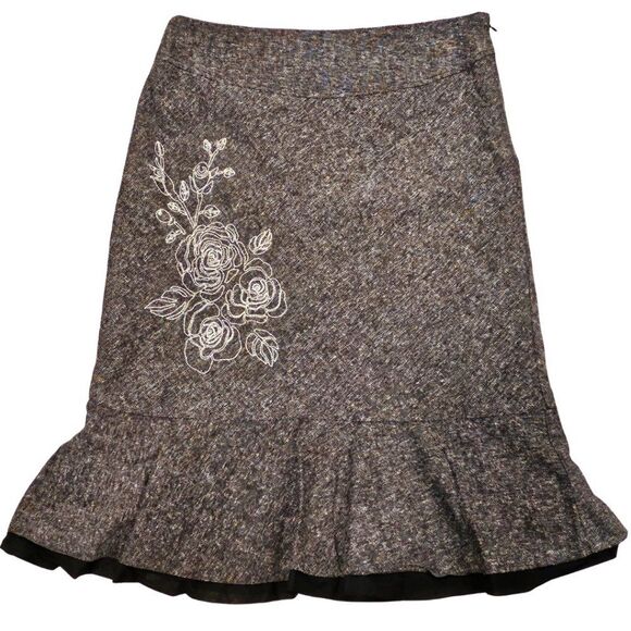 Vintage Academia Steampunk Witchy Twee Tweed Floral Embroidered Ruffle Hem Sz 10 - Picture 1 of 12